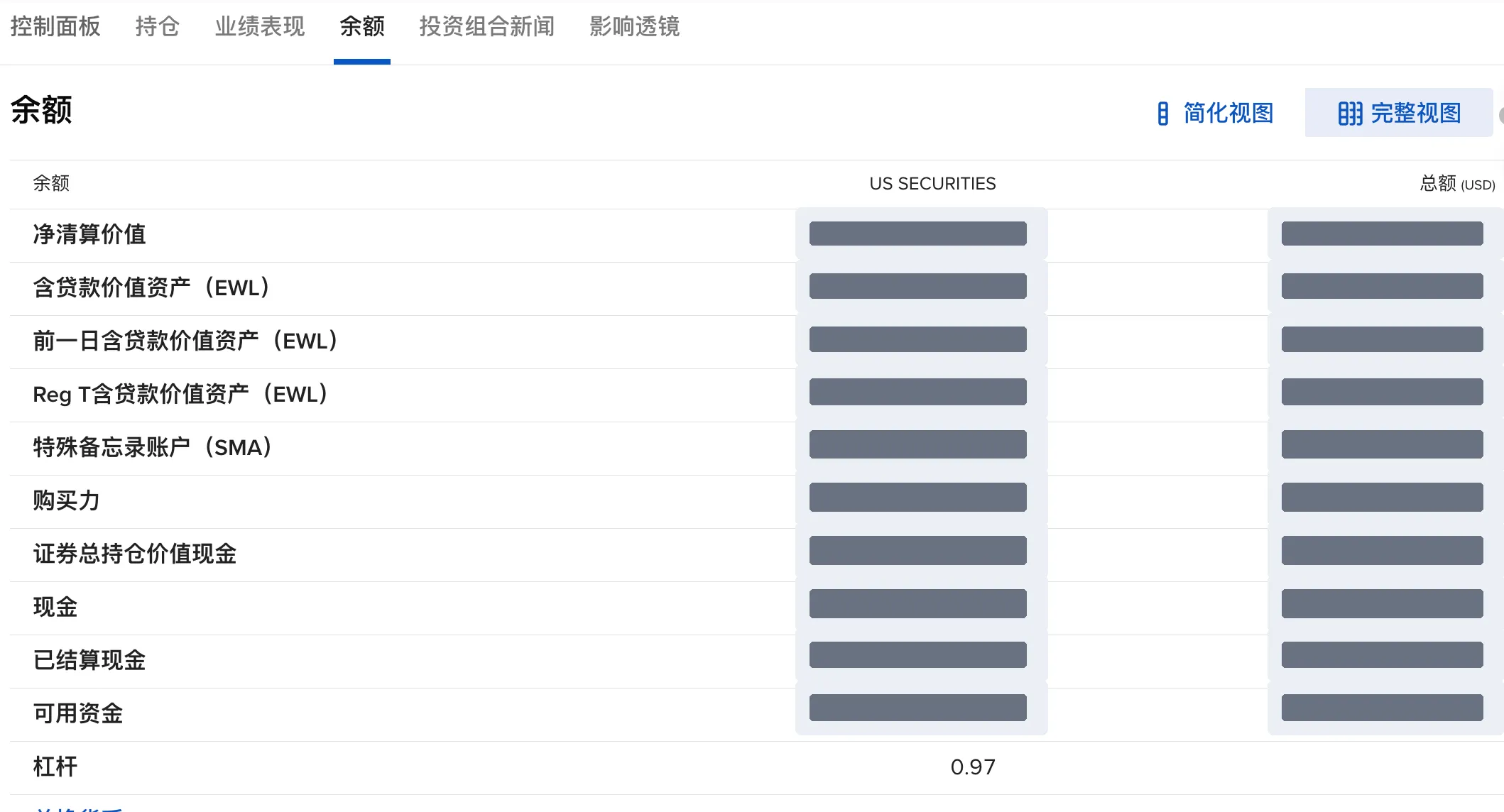 IBKR 余额页打码示例